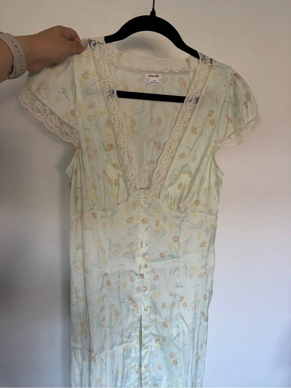 Kimchi Blue Pale Mint Floral Lace-Trim Maxi Top - Picture 8 of 8